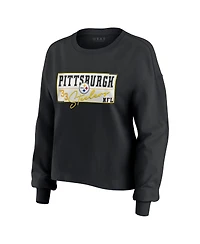 Wear by Erin Andrews Women's Black Pittsburgh Steelers Heavy Rugby Jersey Long Sleeve T-Shirt Shorts Lounge Set