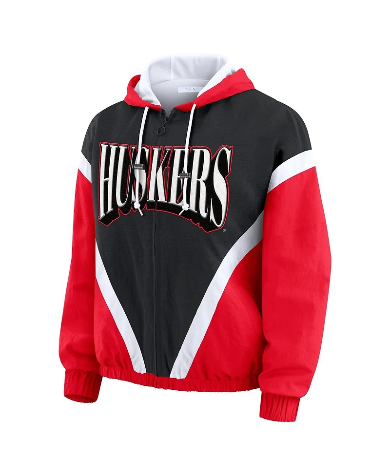 Wear by Erin Andrews Women's Scarlet/Black Nebraska Huskers Colorblock Full-Zip Windbreaker Jacket