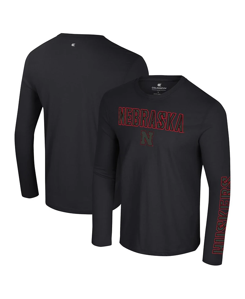 Colosseum Men's Black Nebraska Huskers Color Pop Active Blend 2-Hit Long Sleeve T-Shirt