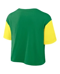 Nike Women's Green/Yellow Oregon Ducks Color-Block Script Dri-fit Cropped T-Shirt