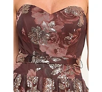 Seni & Cade Juniors' Strapless Sequin Printed Corset Dress