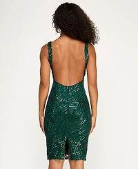 Seni & Cade Juniors' Sequin Plunge Neck Midi Low-Back Dress