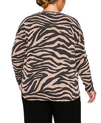 Coin 1804 Plus Size Textured Zebra V Neck Dolman Top
