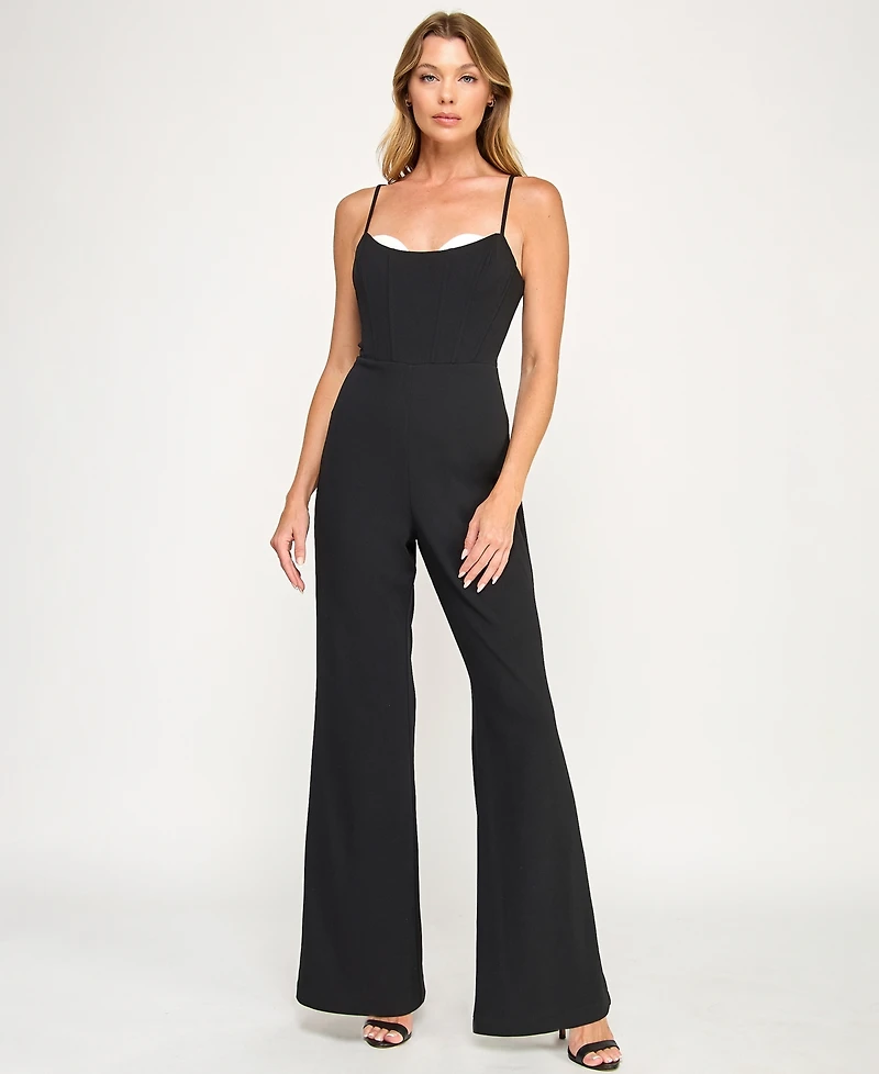 Seni & Cade Juniors' Scuba Crepe Contrast Peekaboo Jumpsuit