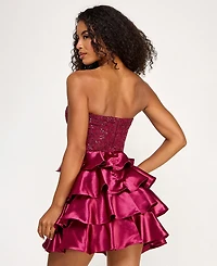 Seni & Cade Juniors' Strapless Satin Tiered Skirt Dress