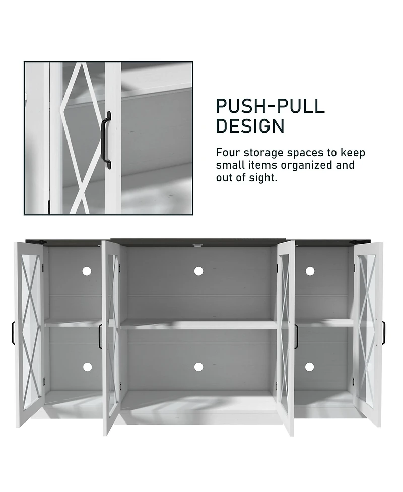 Farmhouse Tv Stand with Storage 63" Entertainment Center Wooden Media Tv Console with Height Adjustable Shelves for Living Room