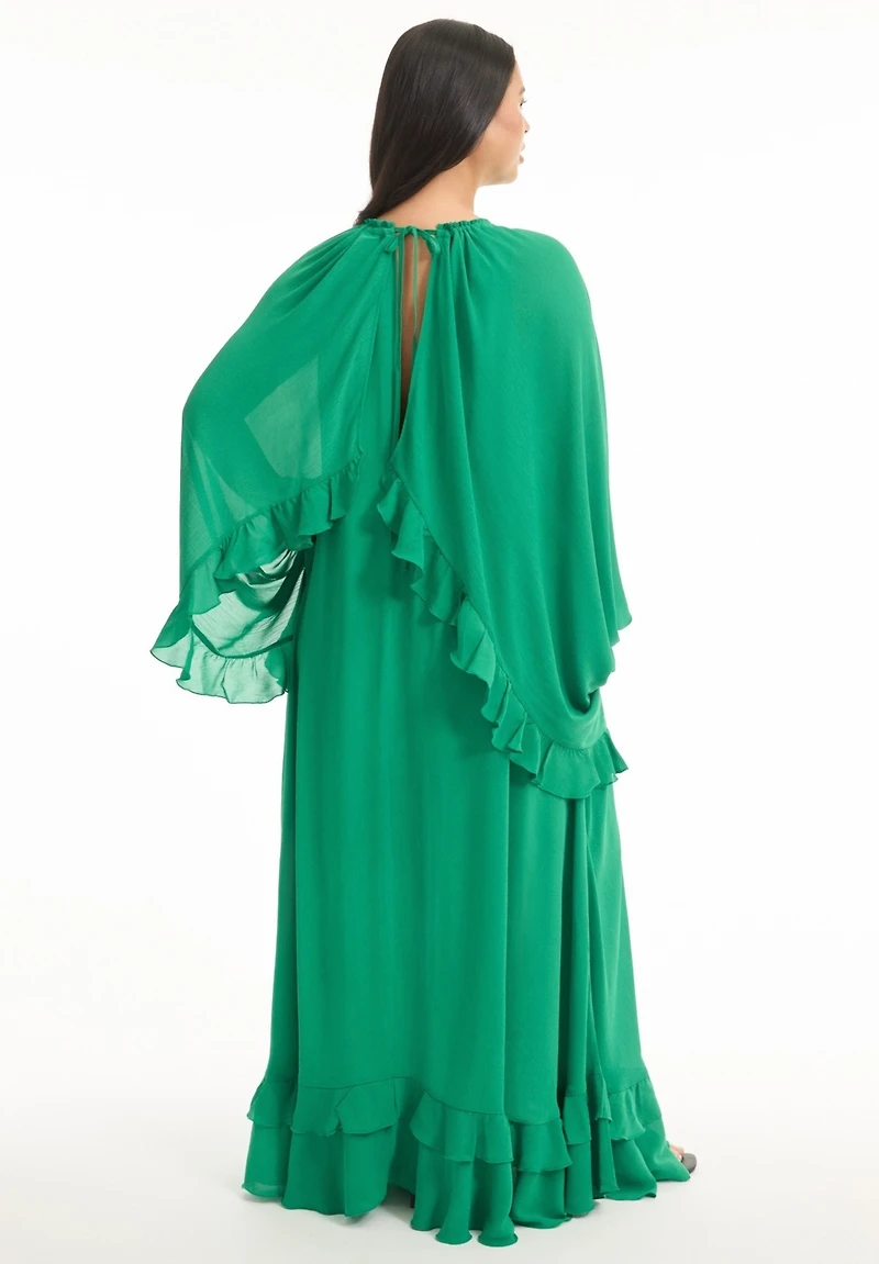 June + Vie Women's Plus Ruffled Chiffon Cape Maxi Dress