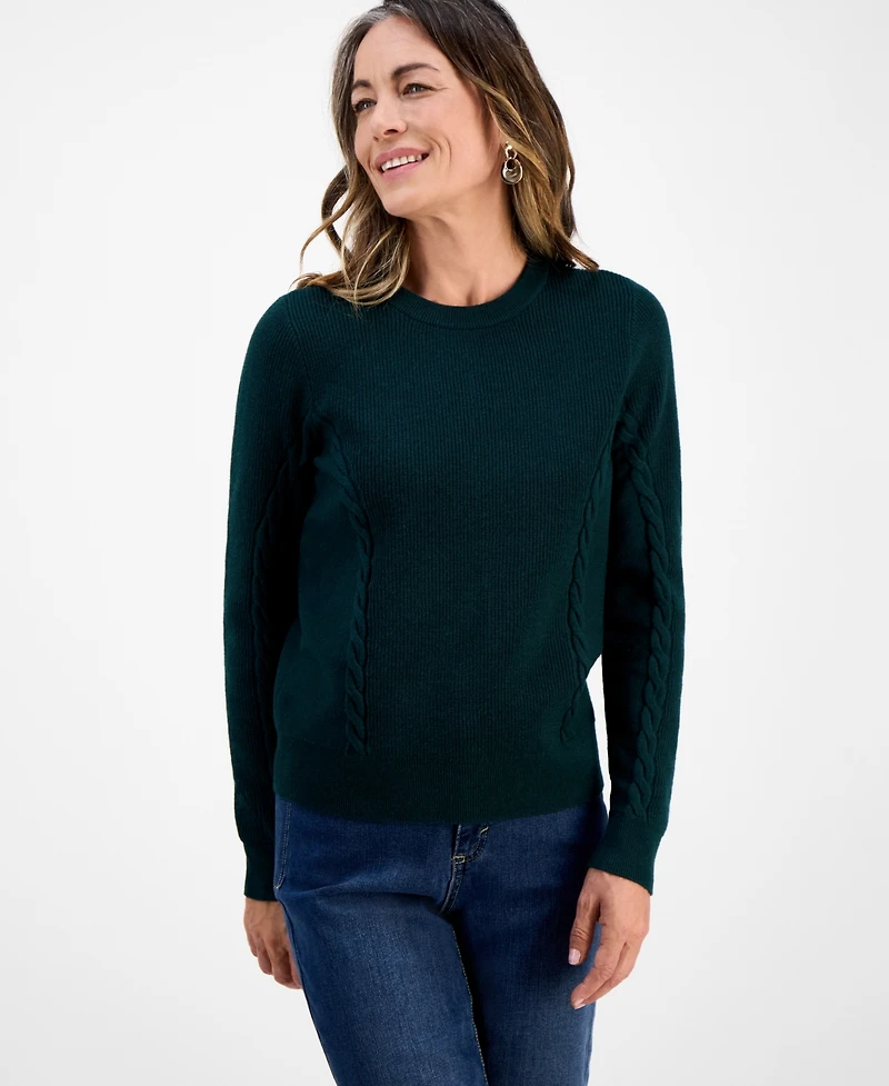 Style & Co Petite Ribbed Cable Crewneck Sweater, Macy's Exclusive