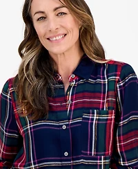Style & Co Petite Festive Plaid Perfect Long-Sleeve Shirt, Macy's Exclusive