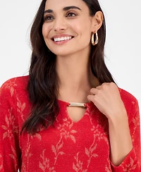 Jm Collection Petite Leafy-Floral Shine Party Jacquard Top, Macy's Exclusive