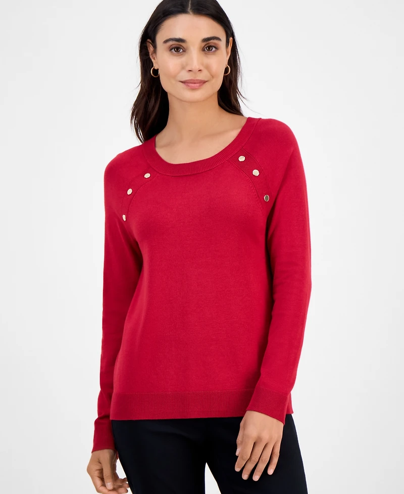 Jm Collection Petite Button-Detail Sweater, Macy's Exclusive