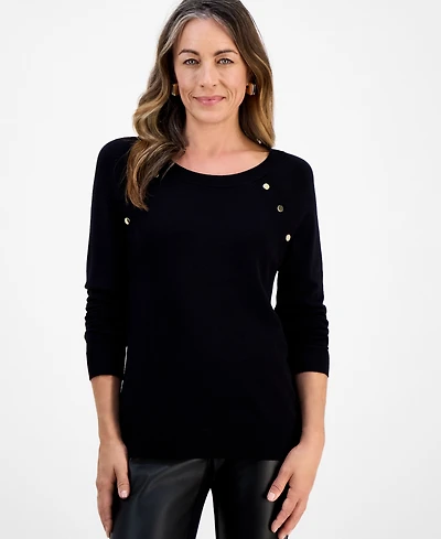 Jm Collection Petite Button-Detail Sweater, Macy's Exclusive