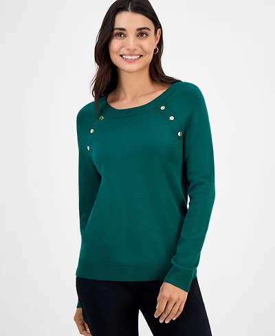 Jm Collection Petite Button-Detail Sweater, Macy's Exclusive