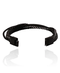 Lucky Brand Mens All Black Beaded & Leather Layered Bracelet with Magnetic Clasp