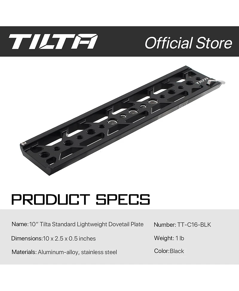 Tilta 10" Standard Lightweight Dovetail Plate, Black