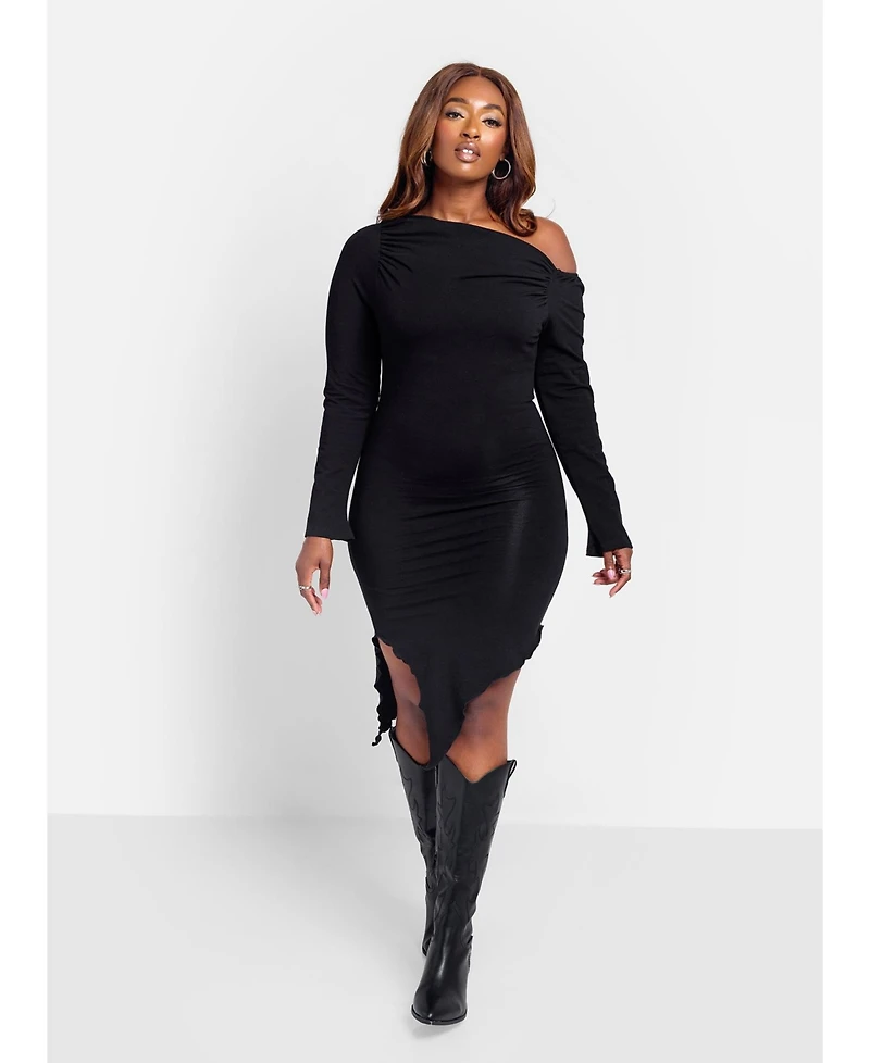 Rebdolls Plus Asymmetrical Hem Bodycon Mini Dress
