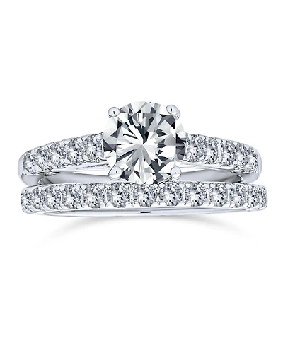 Bling Jewelry Classic Sterling Silver Princess Cut Cz Solitaire & Eternity Band Ring Set