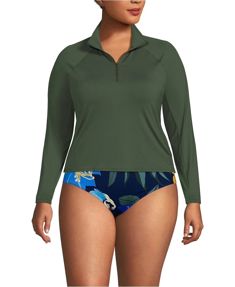 Lands' End Plus SunShade Upf 50 Long Sleeve Quarter Zip Rash Guard