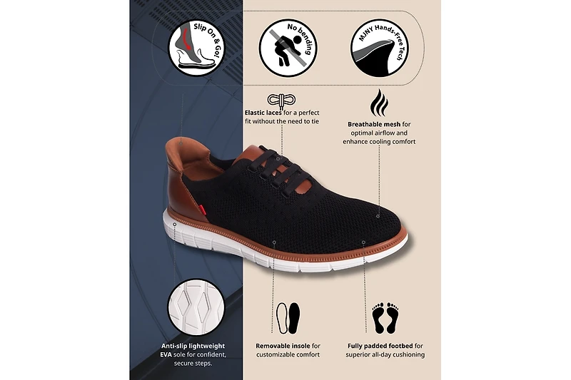 Marc Joseph New York Charles Ave Mens Hands-Free Slip On Technology Lightweight Mesh Oxfords