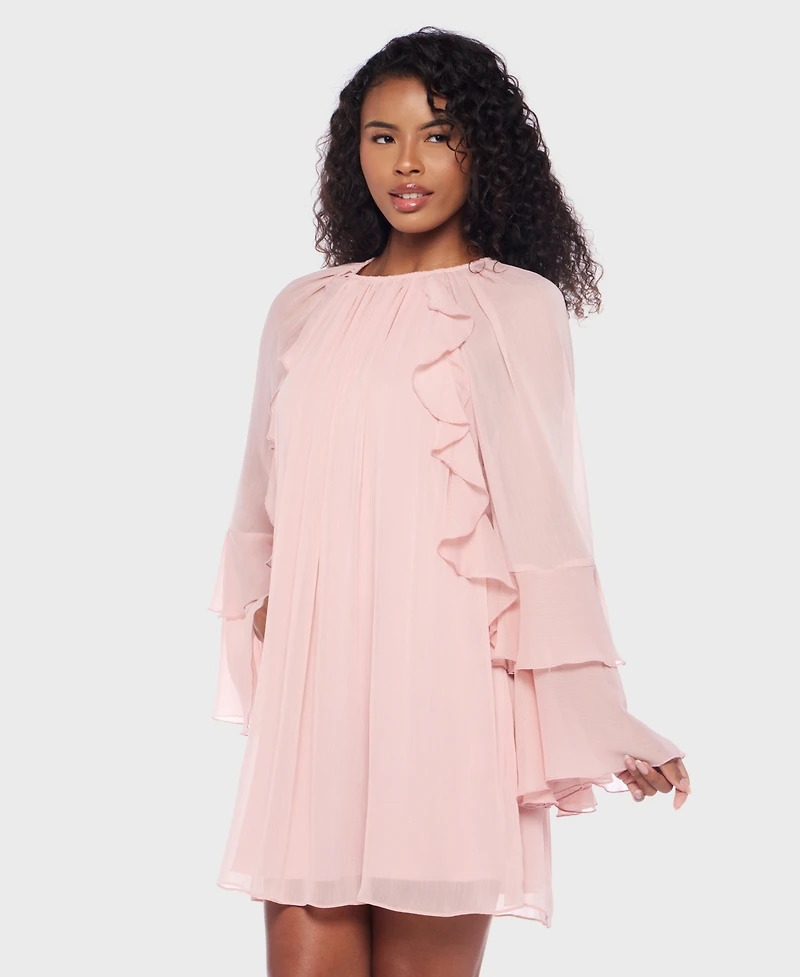 B Darlin Juniors' Ruffled Chiffon Long-Sleeve Dress