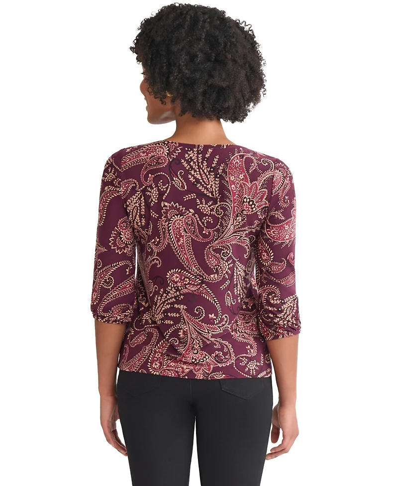 Jones New York Petite 3/4 Sleeve Crew Neck Top