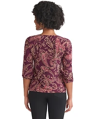 Jones New York Petite 3/4 Sleeve Crew Neck Top