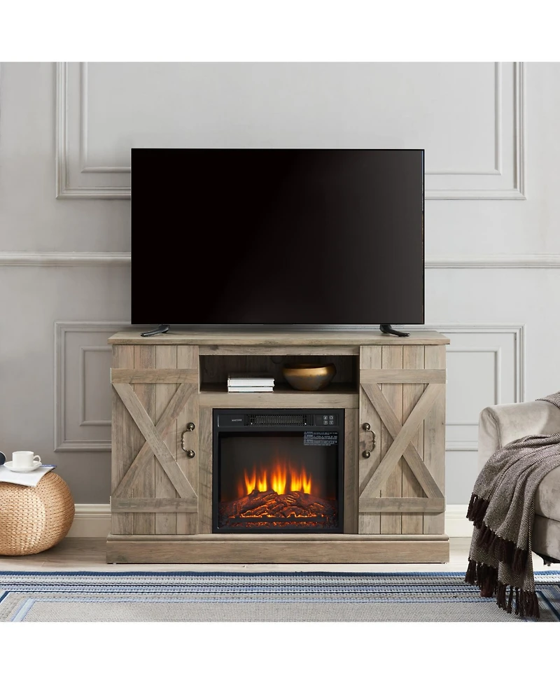 Streamdale Retro Tv Stand with Electric Fireplace, Gray Wash