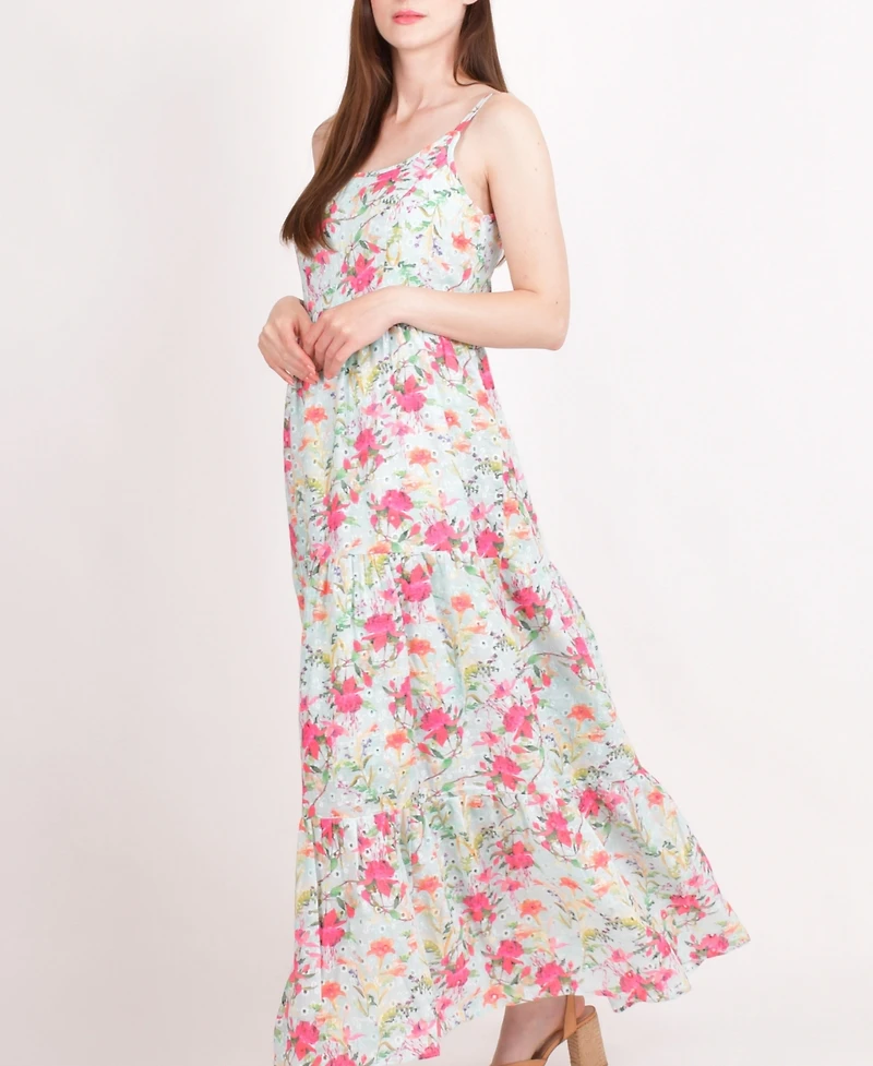 Raas Women's White Floral Tiered Maxi Dress