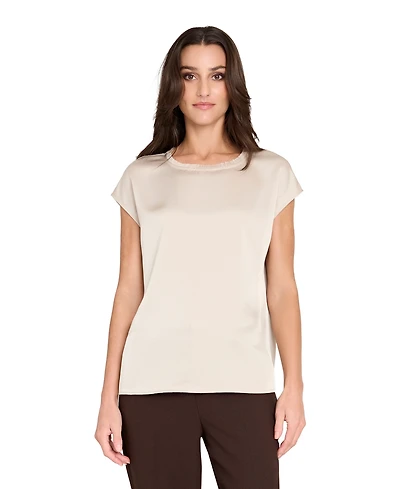 Tahari Asl Women's Fringe Crewneck Top