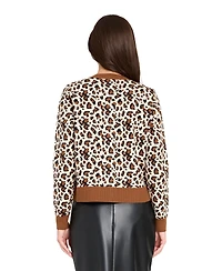 Tahari Asl Women's Crewneck Printed Cardigan Sweater