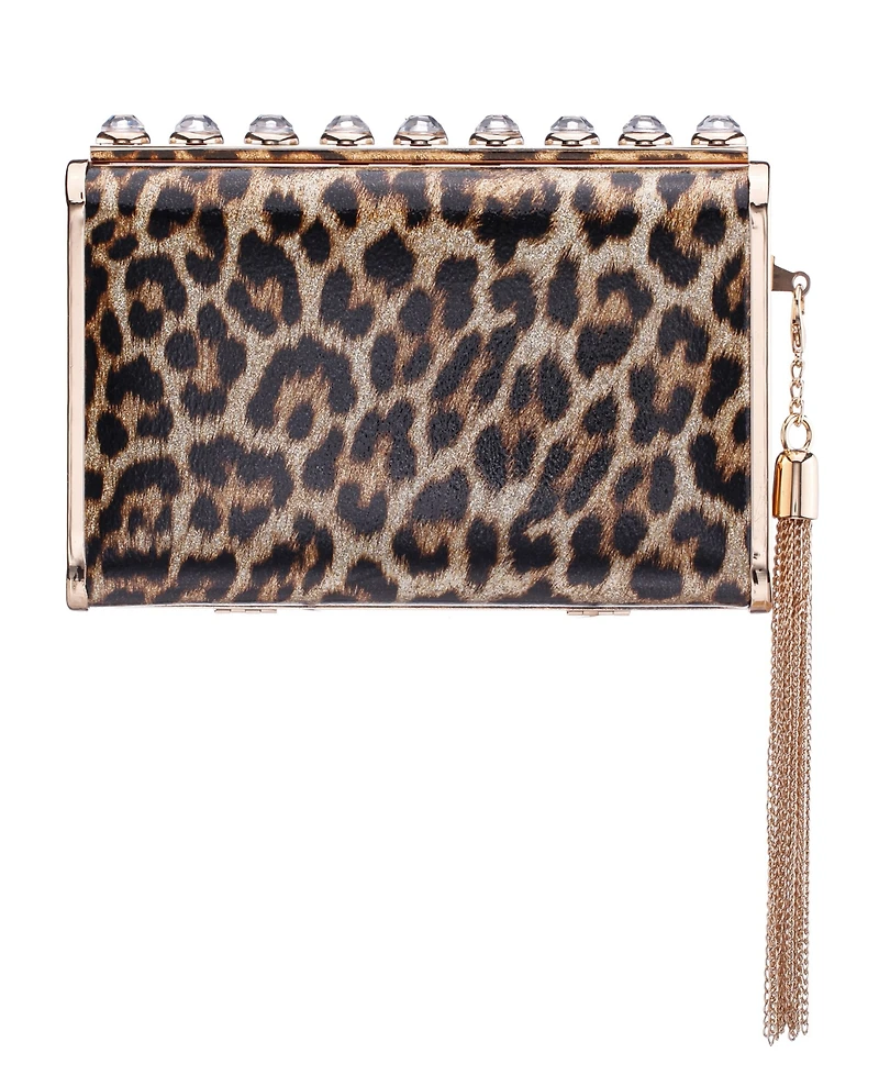 Nina Crystal Ornamented Minaudiere Tassel Lift Lock Clutch