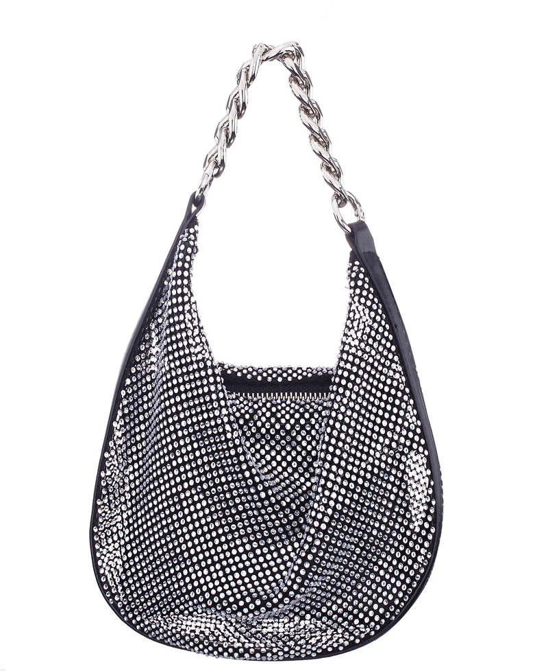 Nina Crystal Mesh Zipper Hobo Bag