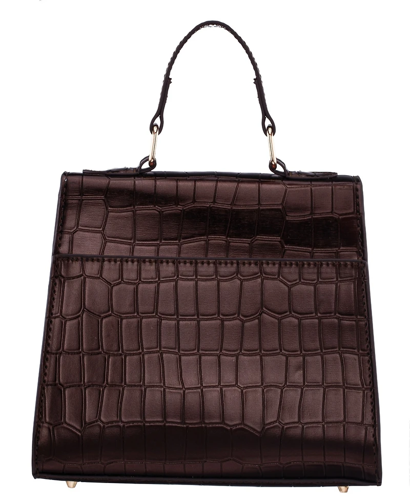 Nina Mini Croco Embossed Magnetic Snap Satchel Bag