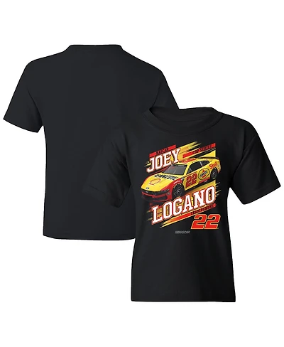 Team Penske Big Boys and Girls Black Joey Logano Shell-Pennzoil Car T-Shirt