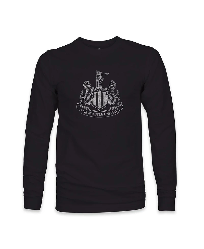 1863FC Men's Black Newcastle United Mono Badge Long Sleeve T-Shirt