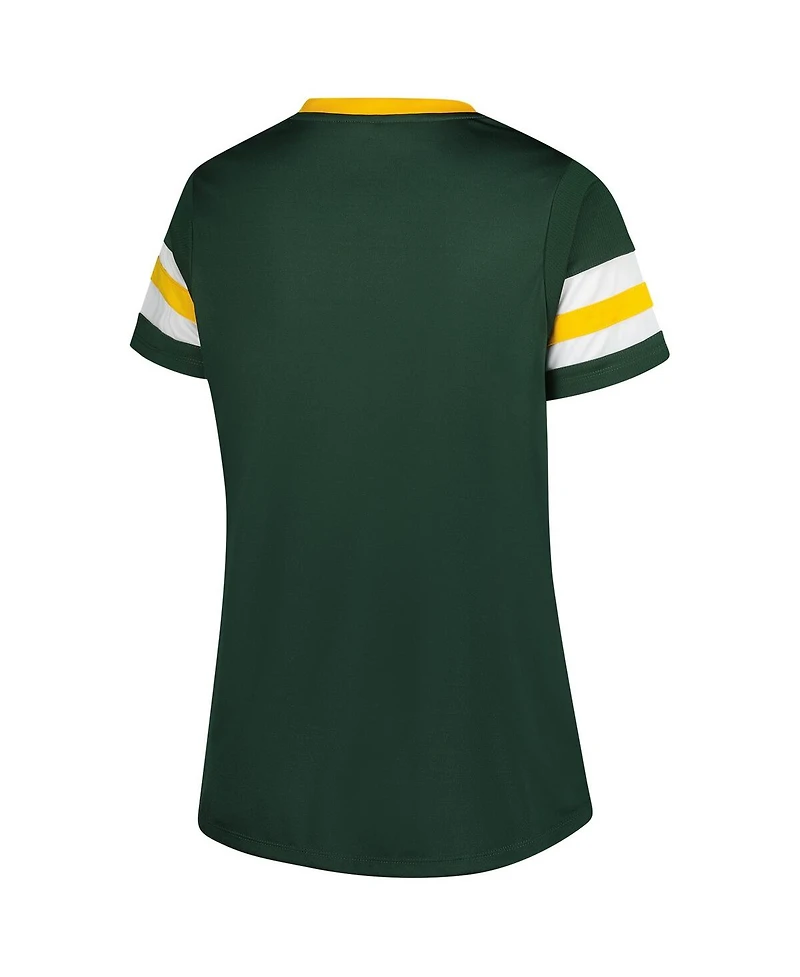 Fanatics Women's Green Bay Packers Plus Rhinestone Redzone Athena Lace-Up Notch Neck T-Shirt