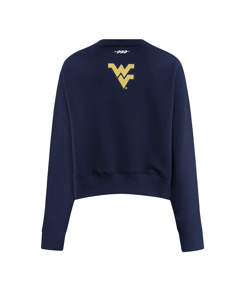 Pro Standard Women's Navy West Virginia Mountaineers Sequin Boxy Cropped Pullover Sweatshirt