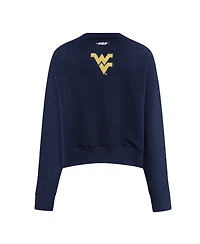 Pro Standard Women's Navy West Virginia Mountaineers Sequin Boxy Cropped Pullover Sweatshirt