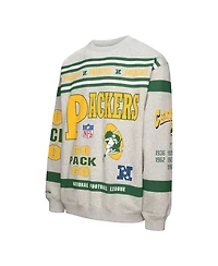 Mitchell & Ness Men's Heather Gray Green Bay Packers All Over Print Fleece Crewneck Sweatshirt