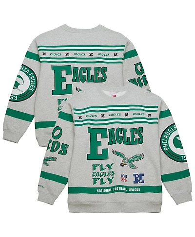Mitchell & Ness Men's Heather Gray Philadelphia Eagles All Over Print Fleece Crewneck Sweatshirt