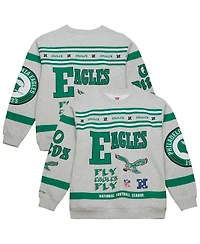 Mitchell & Ness Men's Heather Gray Philadelphia Eagles All Over Print Fleece Crewneck Sweatshirt