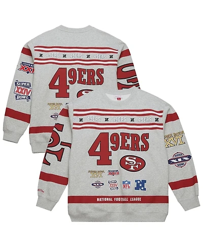 Mitchell & Ness Men's Heather Gray San Francisco 49ers All Over Print Fleece Crewneck Sweatshirt