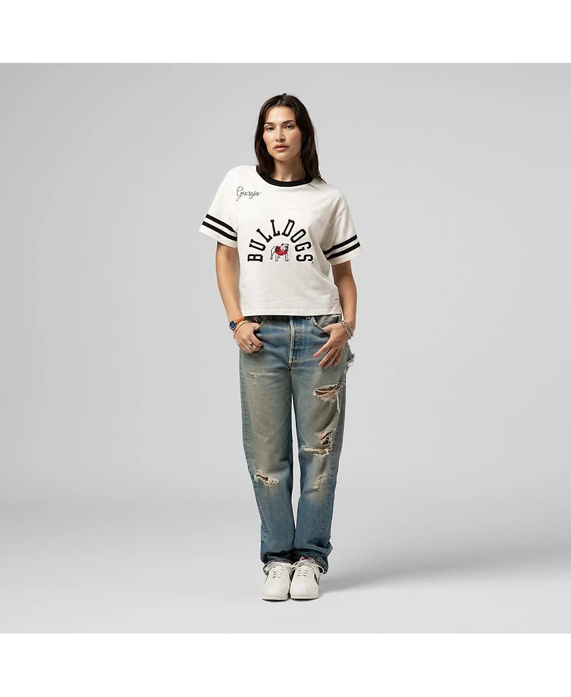 Mitchell & Ness Women's Cream Georgia Bulldogs Cropped Ringer T-Shirt