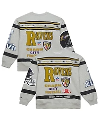 Mitchell & Ness Men's Heather Gray Baltimore Ravens All Over Print Fleece Crewneck Sweatshirt