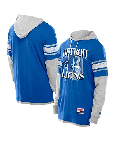 New Era Men's Blue Detroit Lions Twofer Layered Long Sleeve Hoodie T-Shirt