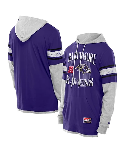 New Era Men's Purple Baltimore Ravens Twofer Layered Long Sleeve Hoodie T-Shirt