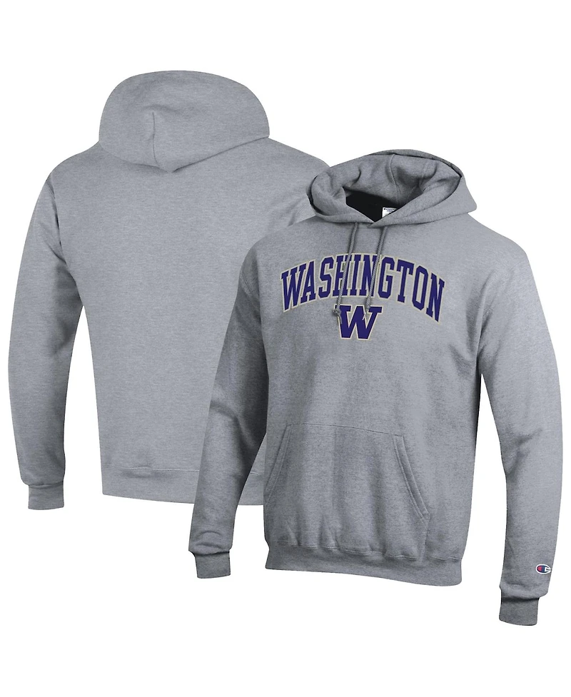 Champion Men's Heather Gray Washington Huskies Arched Logo Fleece Pullover Hoodie