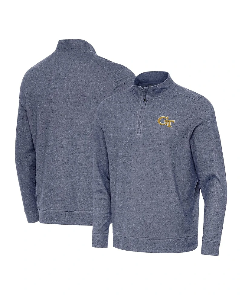 Antigua Men's Heather Navy Georgia Tech Yellow Jackets Subtle Quarter-Zip Hoodie