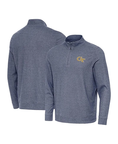 Antigua Men's Heather Navy Georgia Tech Yellow Jackets Subtle Quarter-Zip Hoodie