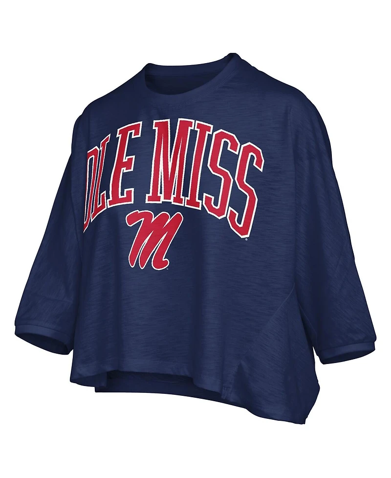 Pressbox Women's Navy Ole Miss Rebels Midi Arch Over Logo Oversized T-Shirt